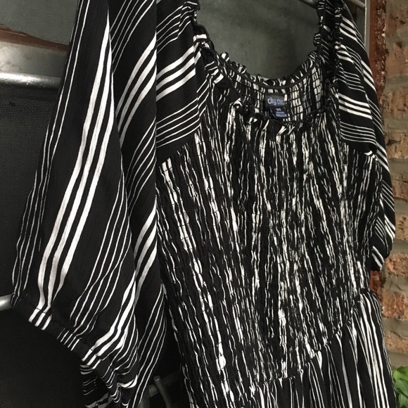 City Chic stripe play midi smocked black white NWT - Picture 4 of 8